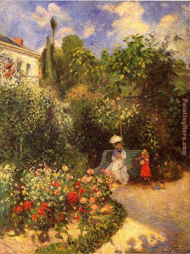 The garden at Pontoise 1877 painting - Camille Pissarro The garden at Pontoise 1877 art painting